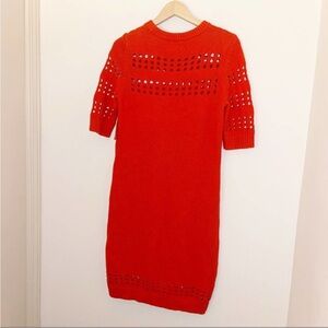 Milly Orange Pointelle Open Knit Sweater Dress